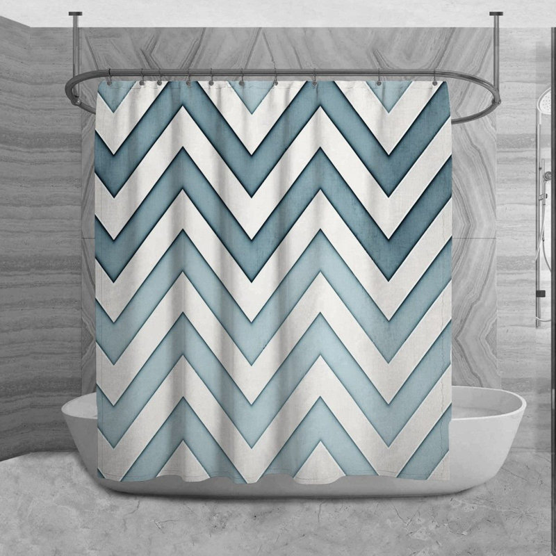 Rideau de douche Millstadt, H 93 po x l 70 po, Bleu / blanc