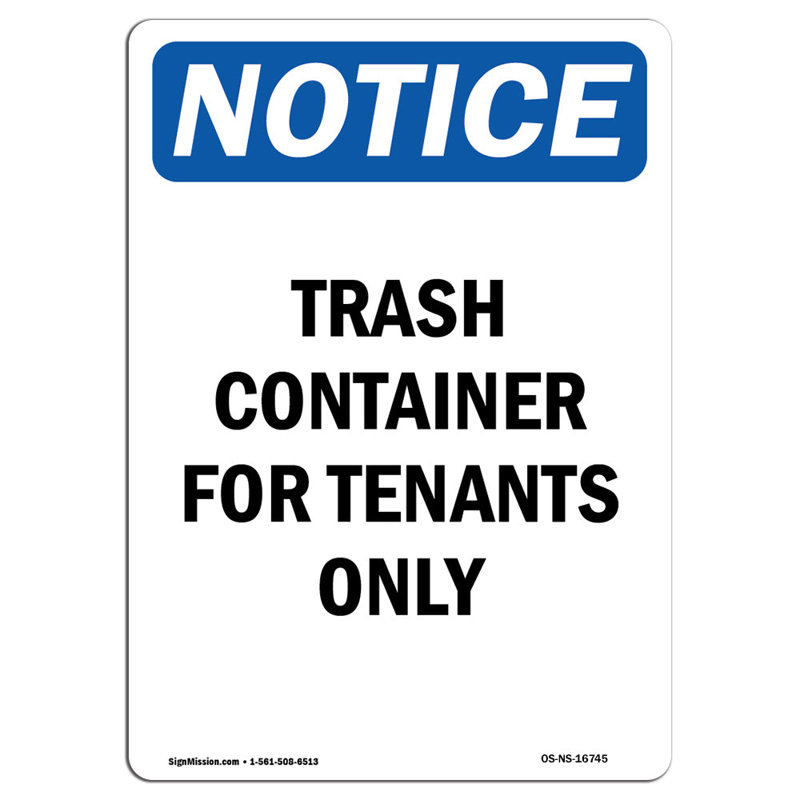 Trash Container for Tenants Only Sign