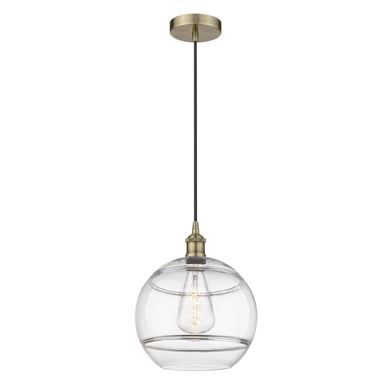 Luminaire suspendu 1 lumière Edison Bienes-616-G556, H 13,38 po x l 12 po x P 12 po, Transparent, Laiton antique