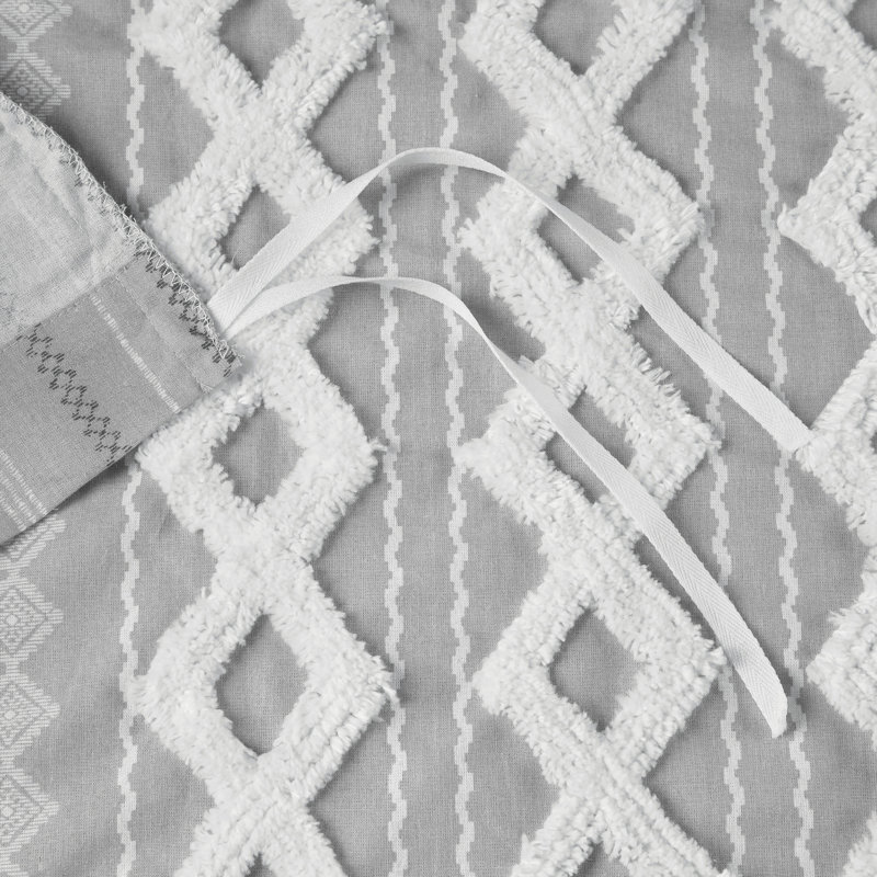 Ensemble d'édredon en coton 3 pièces Imani, Édredon pour grand lit + 2 taies décoratives, Gris