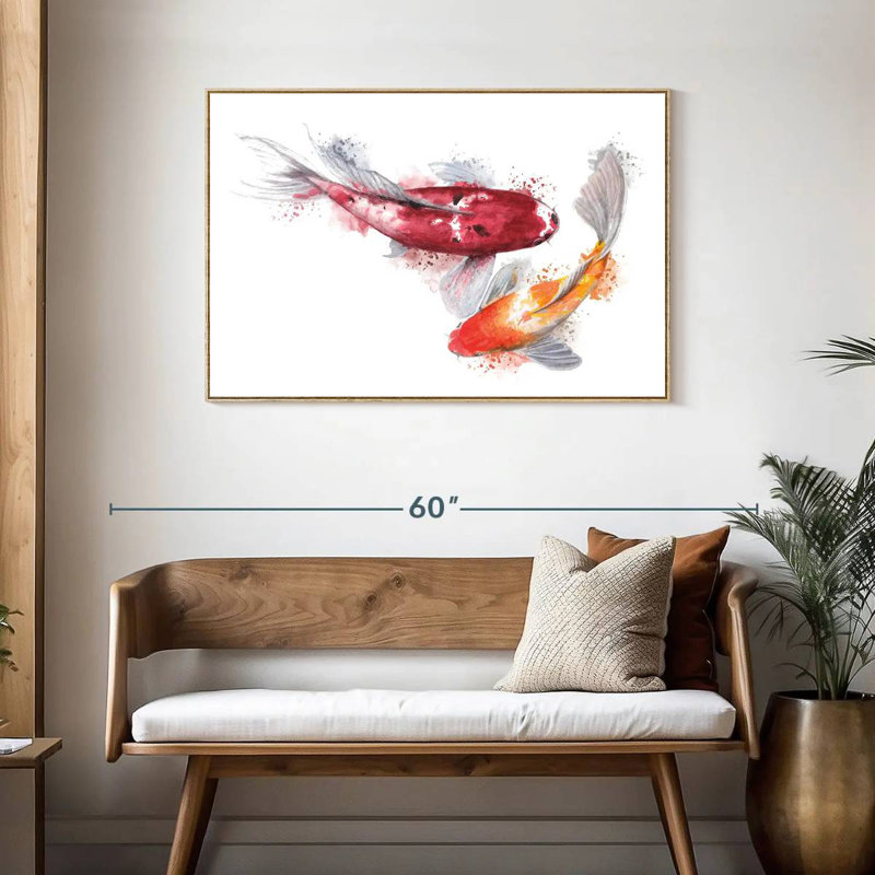 Paire de poissons Koi, Cadre flottant en bois naturel, 43 po x 29 po