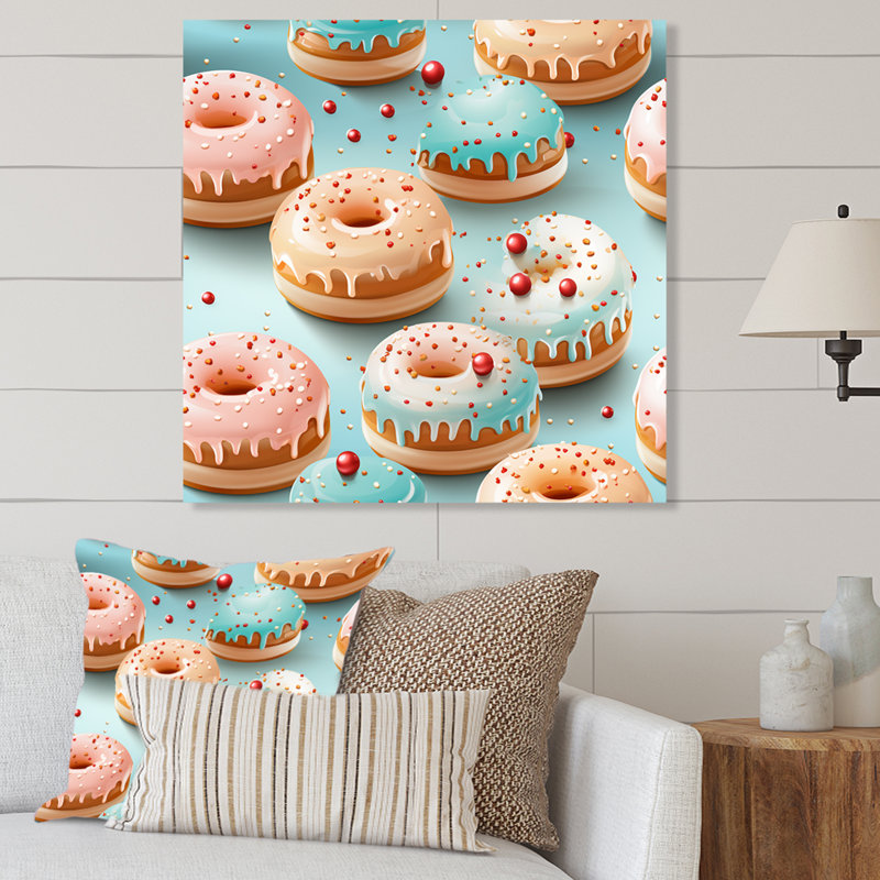 Art mural en métal rose et bleu Donut Kithchen, H 29 po x l 29 po x P 1,5 po