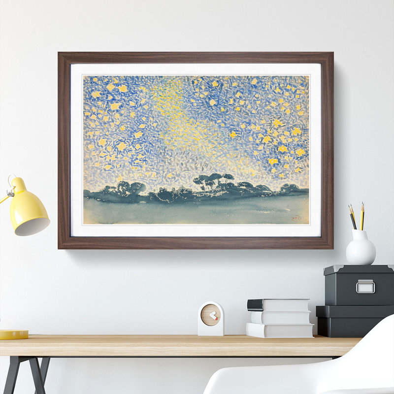 Landscape with Stars Vol.1 by Henri-Edmond Cross - Picture Frame Painting, Walnut Framed, 27cm H x 36cm W x 2cm D