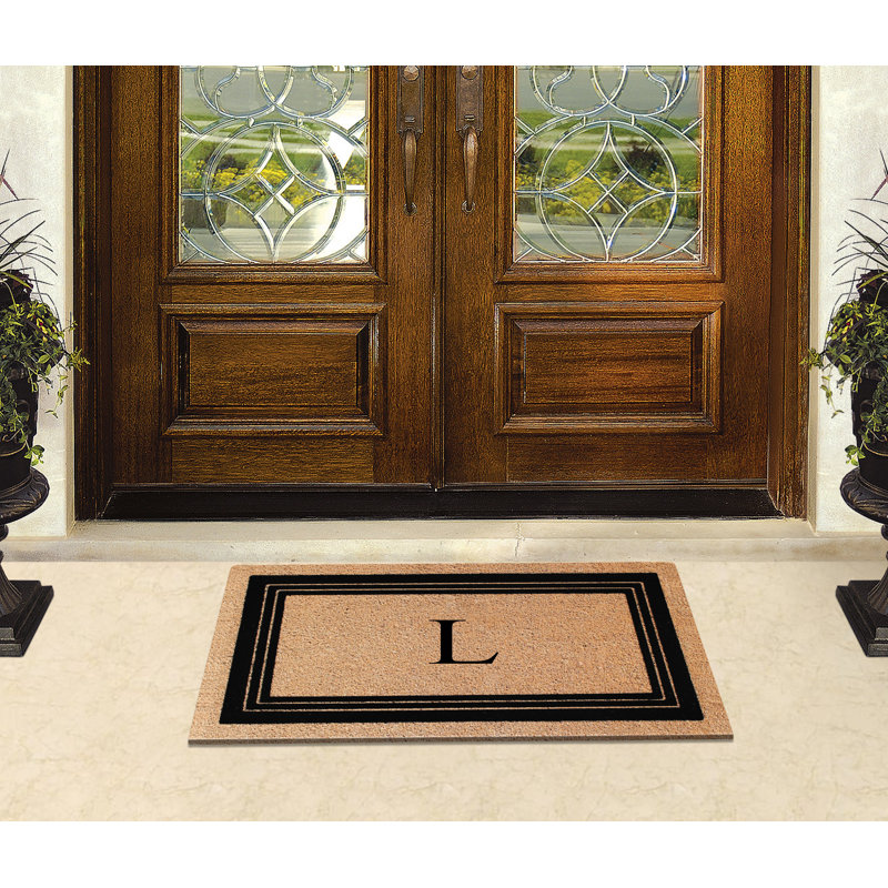 Monogrammed Triple Classic Border Natural Coir Door Mat with PVC Backing – Heavy-Duty, Anti-Shed & Easy to Clean, 39" x 24"