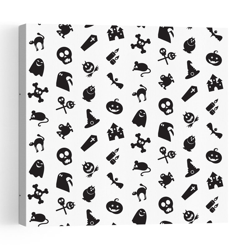 Spooky Halloween Pattern Contemporary Bat Cat Wall Art Print 1 Piece Wrapped Canvas Wall Art, 91.44cm H x 91.44cm W