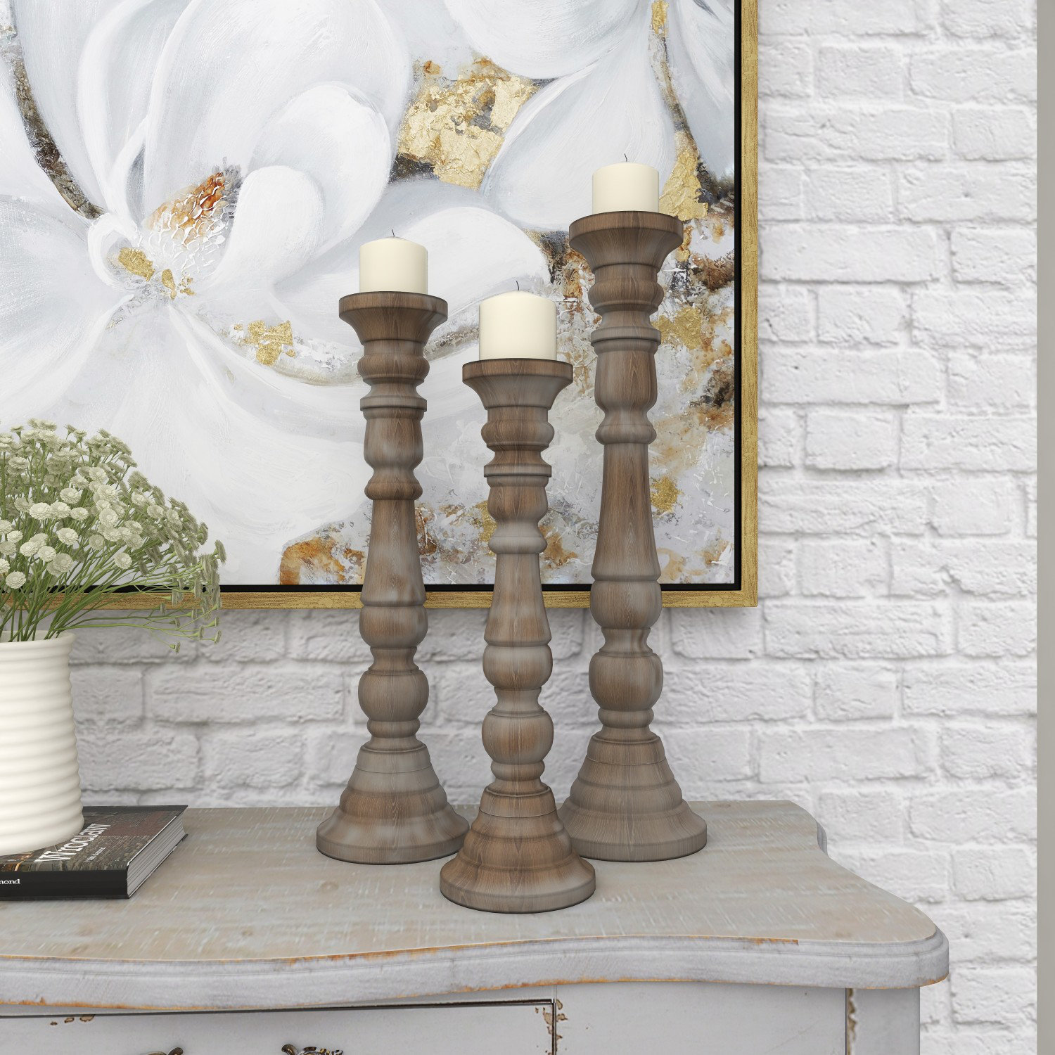 Laurel Foundry Modern Farmhouse® Colville 3 Piece Wood Tabletop Candlestick Set & Reviews | Wayfair
