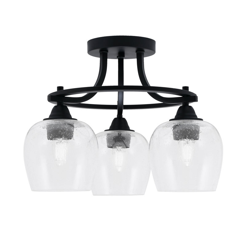 Paramount 3 Light Semi-Flush Shown In Matte Black Finish With 6" Clear Bubble Glass
