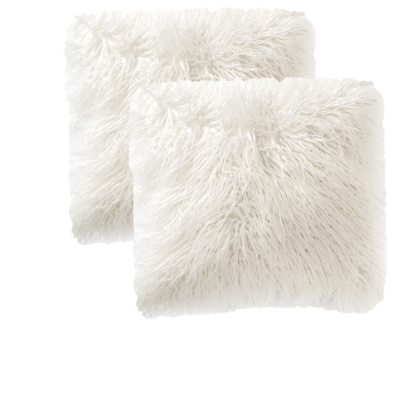Housse de coussin carré en fausse fourrure seulement, Blanc, 16 po x 16 po