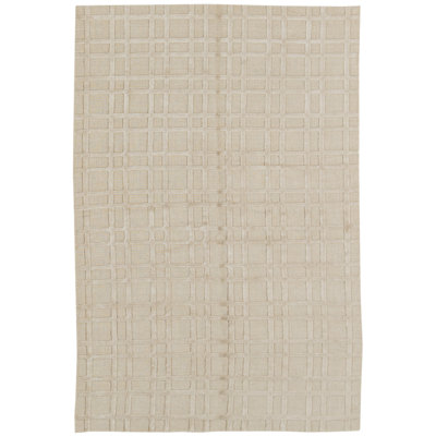 Linen Plaid Area Rug in Beige