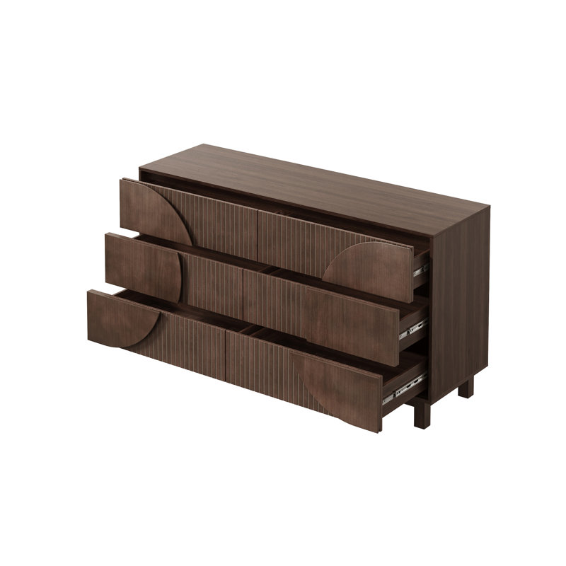 Commode 6 tiroirs, l 60 po, Marron foncé