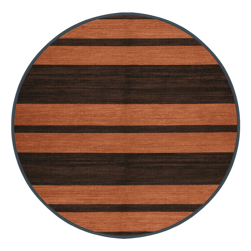 Tapis noir à rayures horizontales lavable à la machine, Rond 6 pi
