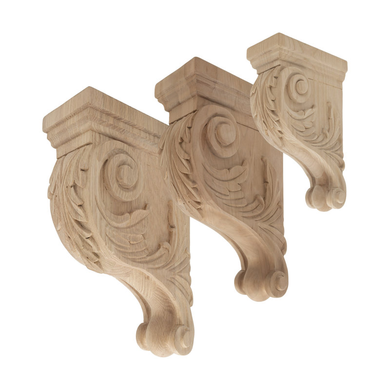 13 in Unfinished Hand Carved Solid Maple Acanthus Leaf Corbel