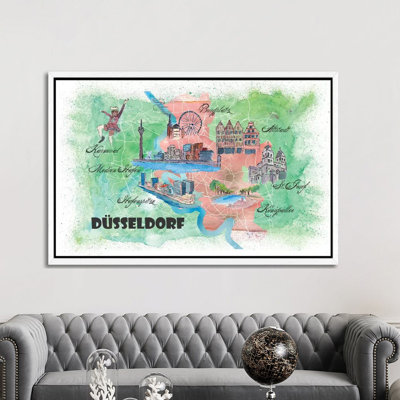 Dusseldorf Germany Illustrated Mapab 1 Piece Painting on Canvas