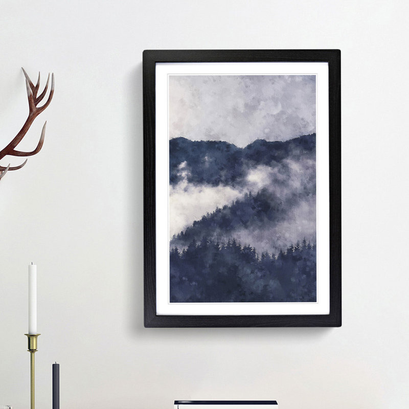 Waxing Moon over the Forest - Picture Frame Painting Print, Black Framed, 87cm H x 62cm W x 2cm D