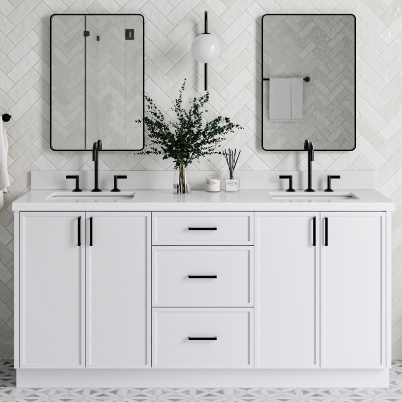 ARIEL Kelly 73 Double Sink Bathroom Vanity with Pure Quartz Top, Pure White Quartz, Rectangular, White