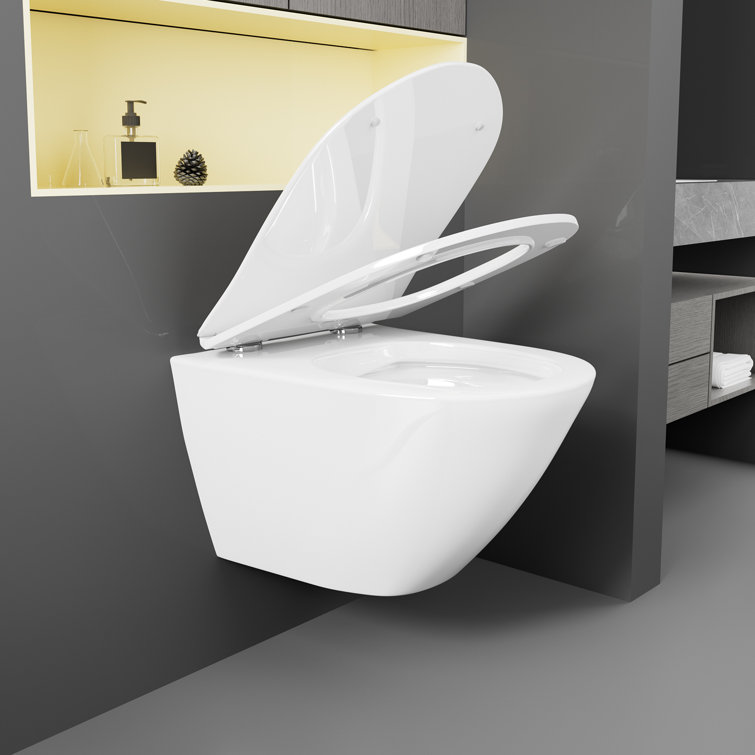 Superflo Wht-1 Square Elongated Wall Hung Toilet with Dual Flush, Compact Toilet(Water Tank Not Included) Finish: White