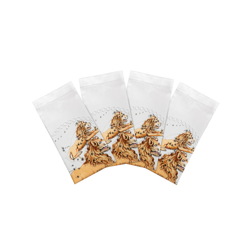 Zodiac Leo Cotton Sateen Dinner Napkins, White