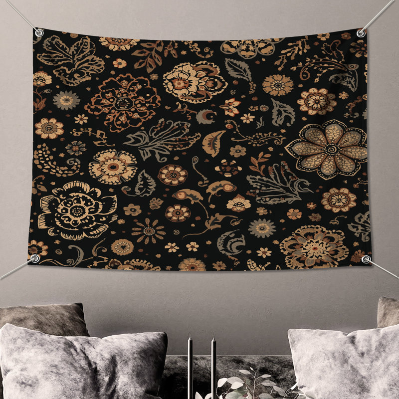 Tapisserie murale à motif floral - Décoration murale florale, 68in H x80in W with 4 Grommets
