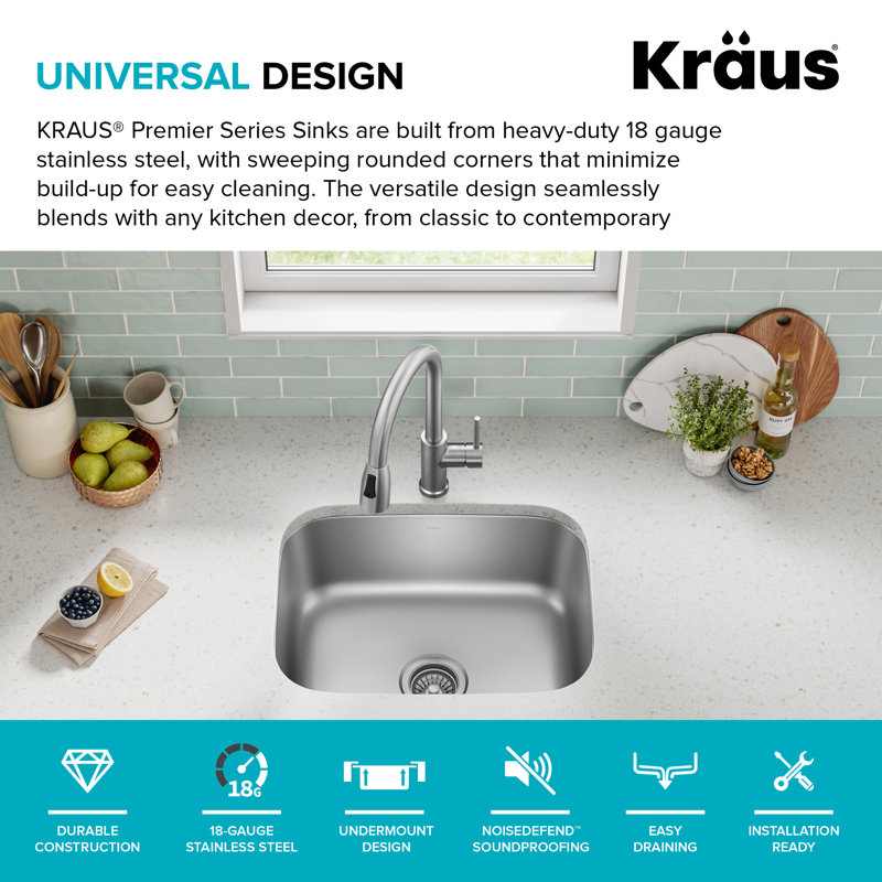 Kraus 23-Inch Satin Stainless Steel Undermount Single Bowl Kitchen Sink