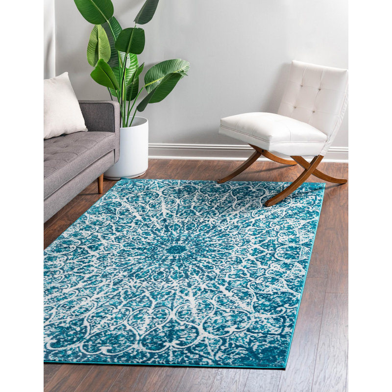 Affleck Abstract Turquoise Area Rug, Rectangle 3'3" x 5'3", Turquoise