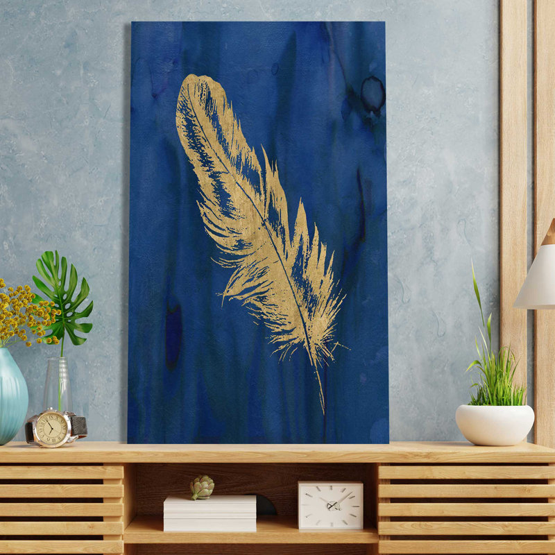 Plume d'or II - peinture, L 18 po x H 30 po, Toile tendue