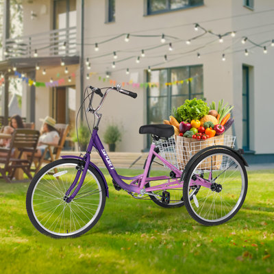 Adulte tricycle à 7 vitesses et vélos à 3 roues 26 po pour adultes, dégradé mauve-rose