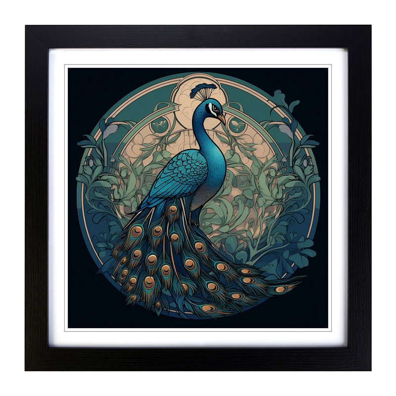 Peacock Art Nouveau - Single Picture Frame Print on Wood, Black