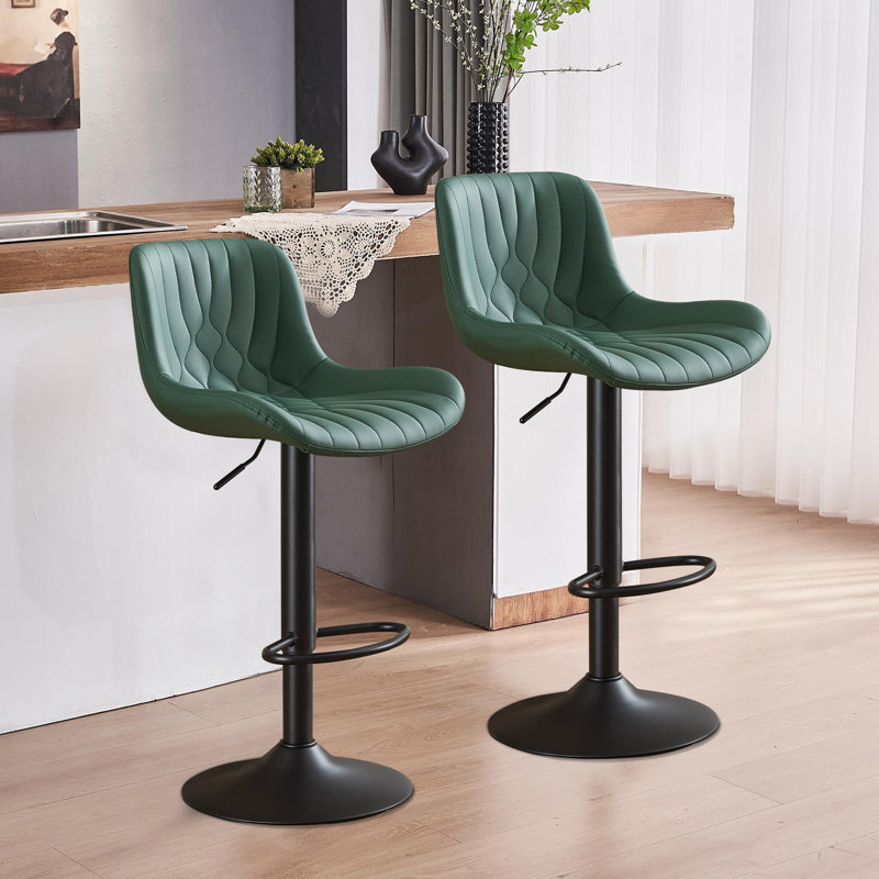 Swivel Adjustable Height Counter Stool With Footrest, Green