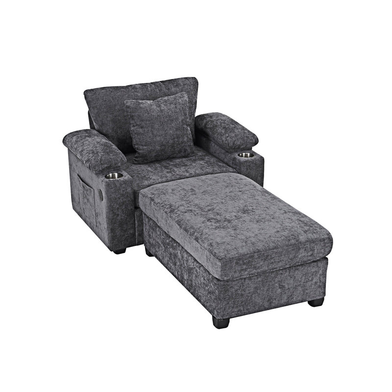 Upholstered Accent Chair With Ottoman, Dark Grey