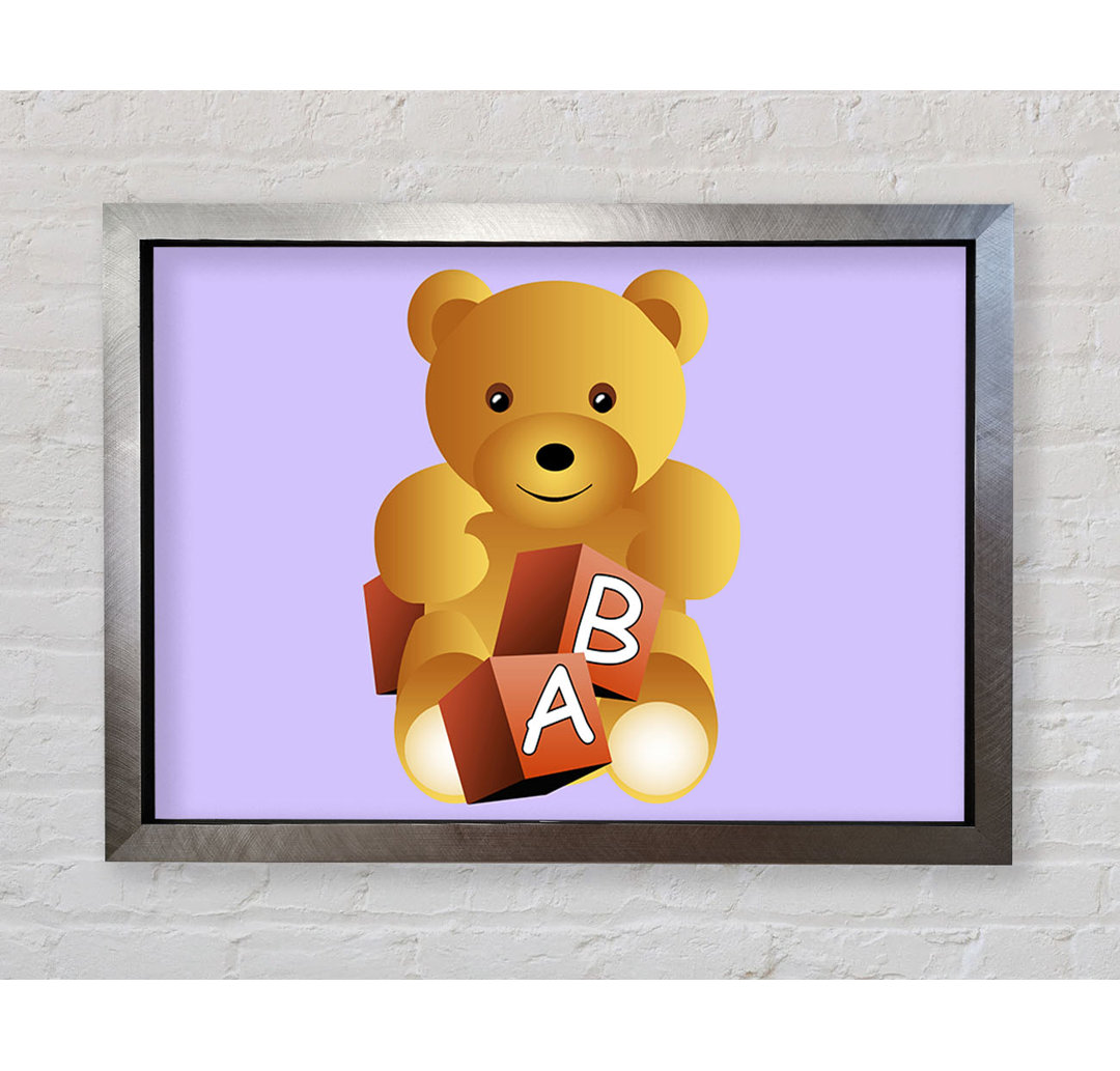 Gerahmtes Leinwandbild Teddy Bear Alphabet Blocks in Hellblau