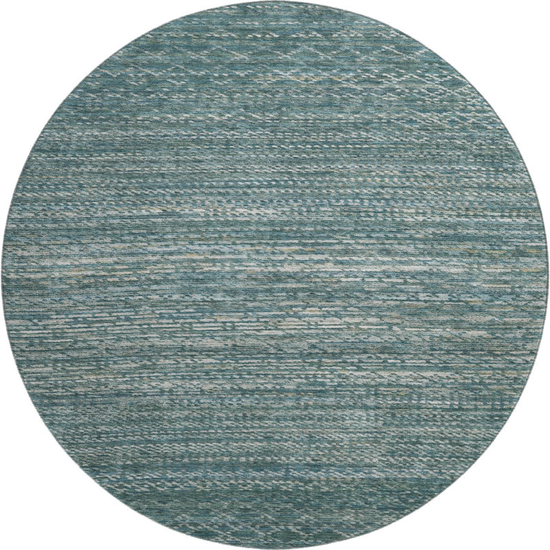 Premium Machine Washable Mayfield AMF2150 Striped Rug, Teal, Round 8'