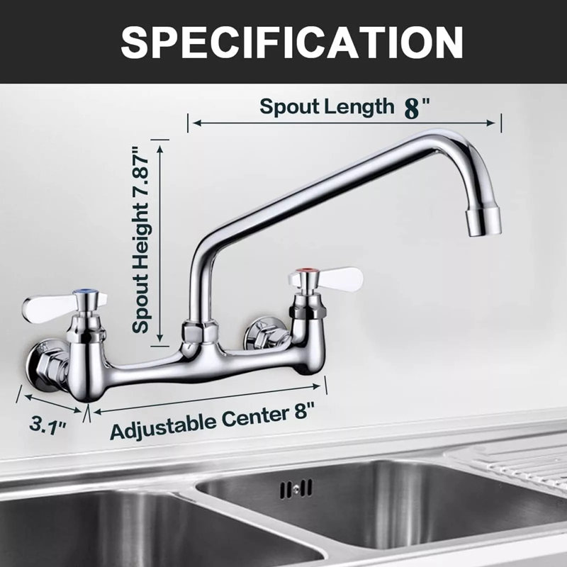 Double-Handle 2-Hole Wall-Mount Bridge Kitchen Faucet