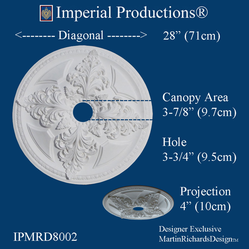 Médaillon de plafond, H 4 po x l 28 po x P 28 po