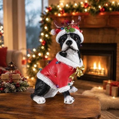 Holiday Dog Figurine Santa Outfit