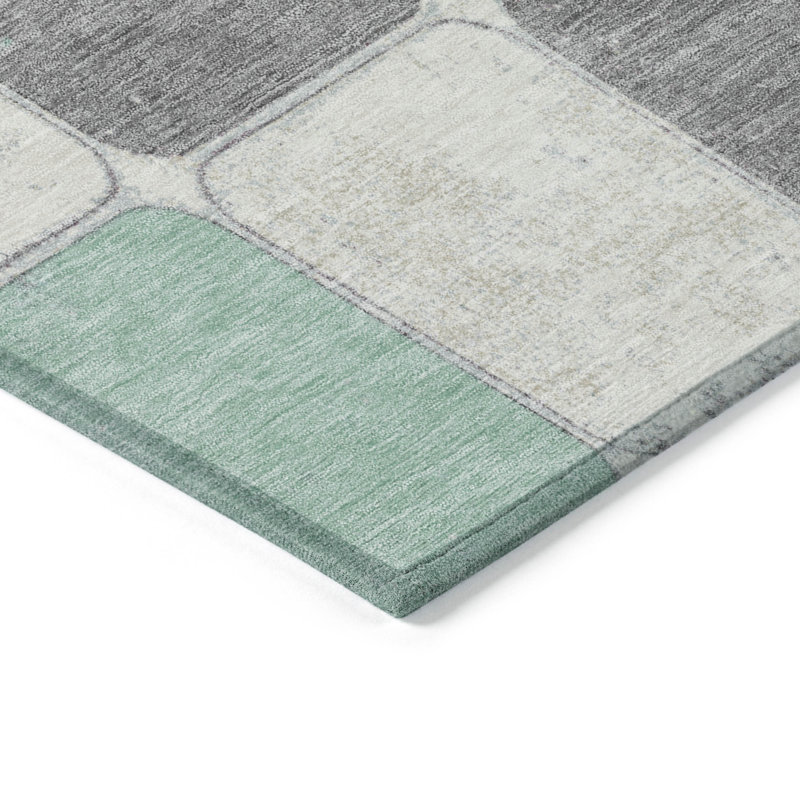 Machine Washable Indoor/Outdoor Xhevrie Mint Rug, Rectangle 5' x 7'6"