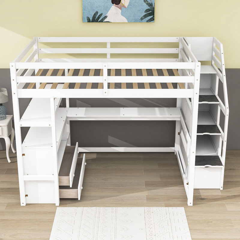 Helmuts Kids Loft Bed with Drawers, White, Full