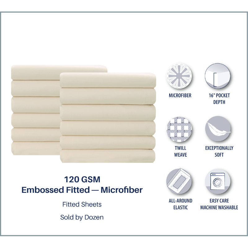 Embossed Stripe Fitted Sheet Case Pack, Ivory, Full Fitted Sheet