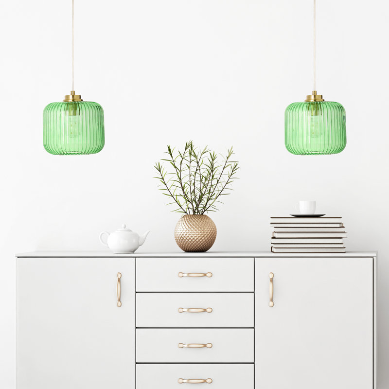 Jacobson 1-Light Ribbed Glass Pendant, Green