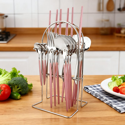 24-Piece Stainless Steel Flatware Set With Stand, Lightweight Cutlery Set For 6 Includes Knives Spoons Forks, Mirror Polish Finish For Home Kitchen Wedding Party Daily Use