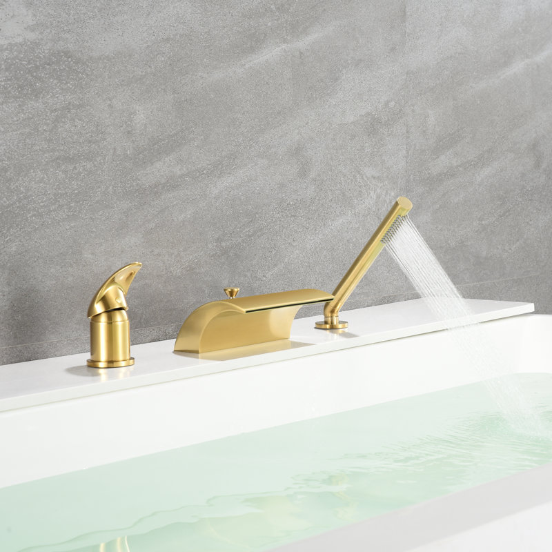 Robinet de baignoire à fixation sur le comptoir, robinet de baignoire avec bec cascade haut débit, Or brossé