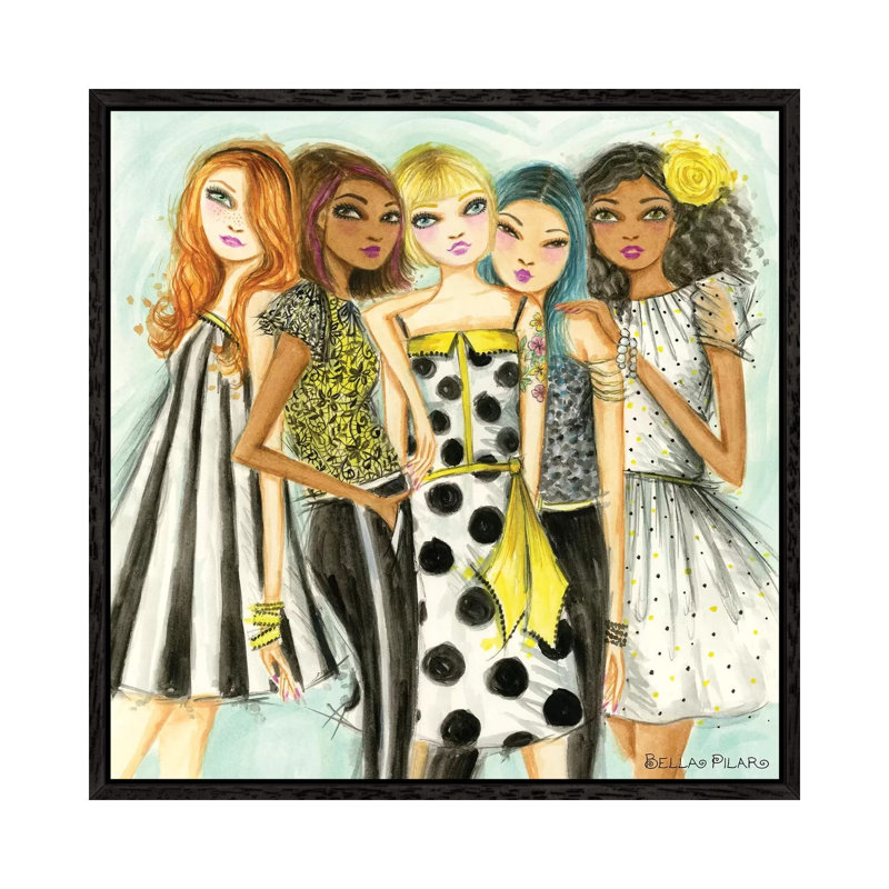 Girls Hang by Bella Pilar - Painting on Canvas, Black Framed, 45.72cm H x 45.72cm W x 3.81cm D