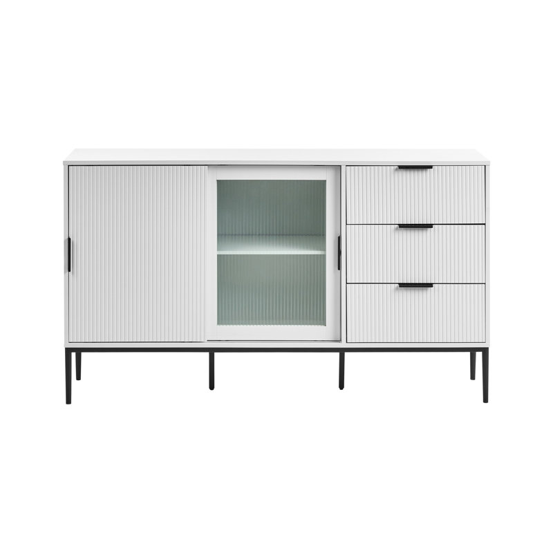 Glass Display Sideboard LEDUC White