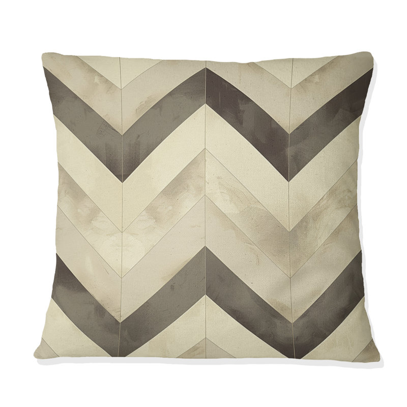 Coussin décoratif moderne ivoire gris à chevrons modernes Bliss II, H 16 po x l 16 po