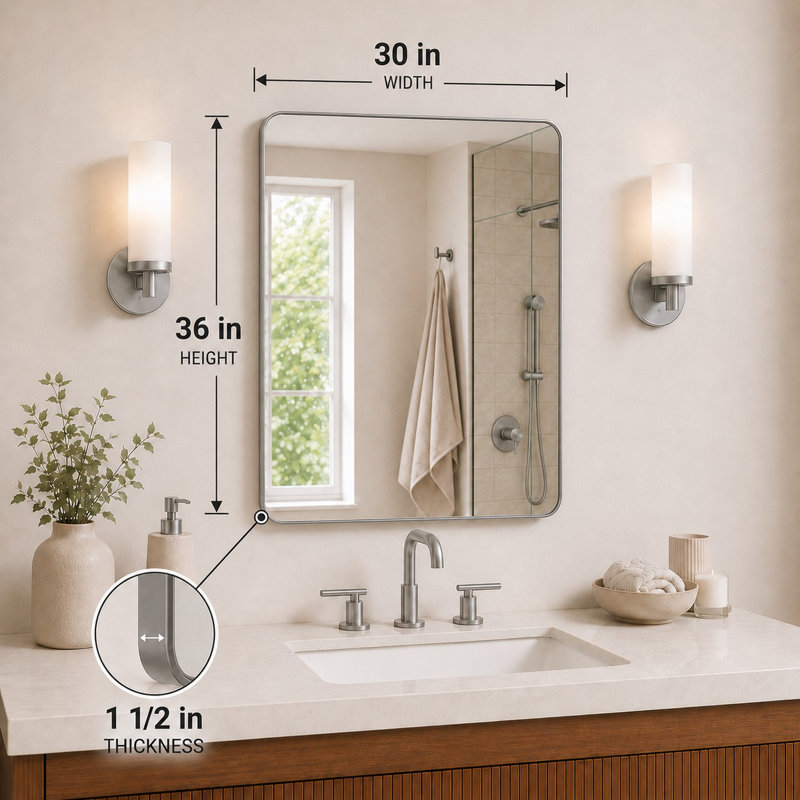 Leyat Modern Rectangle Metal Frame Wall Mirror for Bathroom, 30" x 36" , Gray