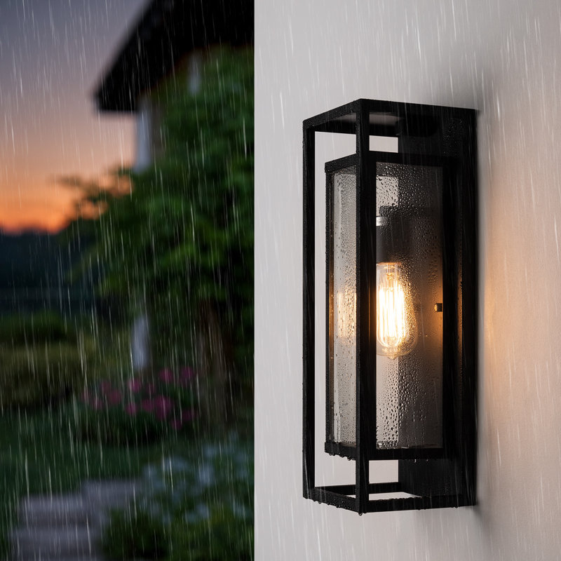 Classic Outdoor Wall Sconce 1 Light with Dusk to Dawn in Matte Black Rectangular, 18" H x 6.61" W x 5.71" D