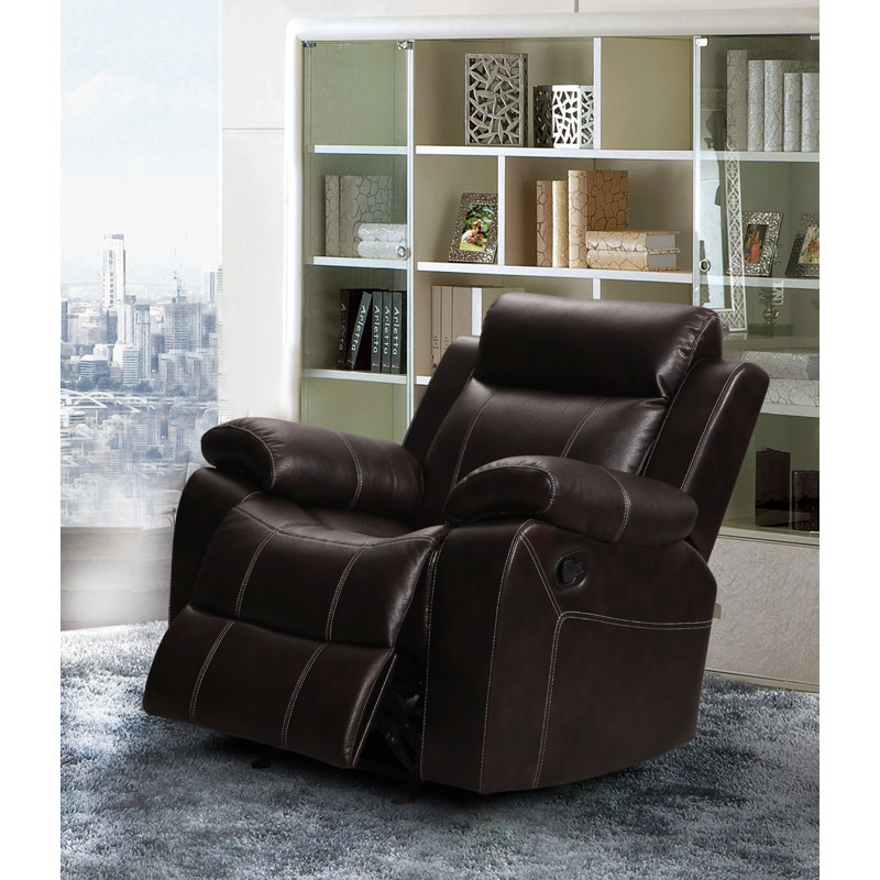 Tegmen Faux Leather Recliner, Brown Faux Leather