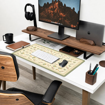  Rubber Mouse Pad, Smooth Microfiber Surface, Non-Slip Base, Rounded Edge Decorative Mouse Mat for Office & Gaming,12×32 Inch ,Green Geometric Wildflower