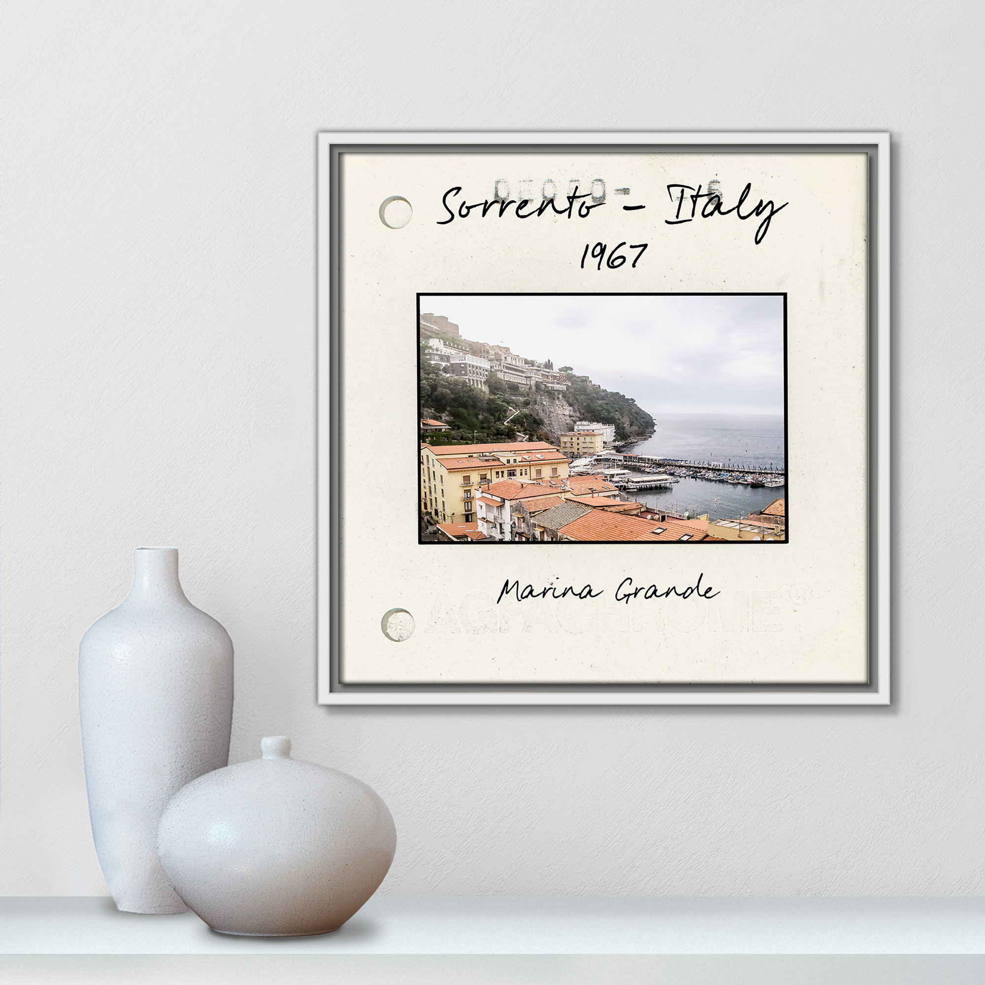 Sorrento Italy - Marina Grande Print by Susan Jill, 17.5" H x 17.5" W x 2" D, White Floater Framed Canvas