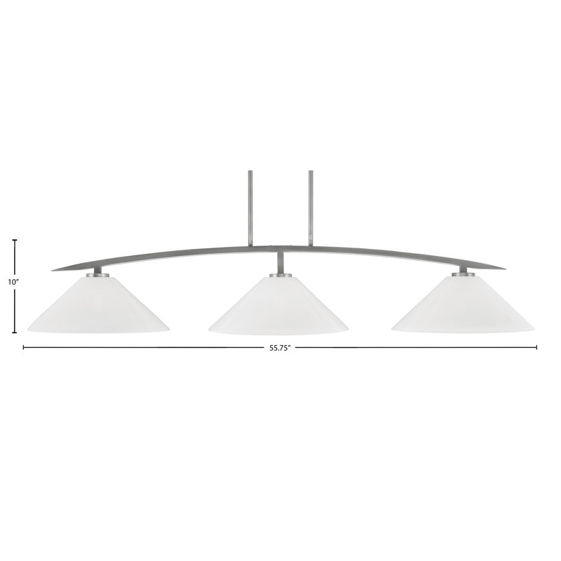 Kurve 3 Light With White Marble Glass, Graphite, 10" H x 55.75" W x 16" D
