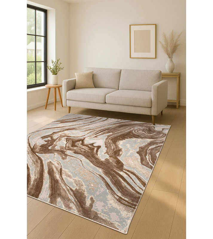 Tapis de chambre à coucher abstrait beige et terre 2X3 Ft, Rectangle 4 pi 9 po x 7 pi 6 po